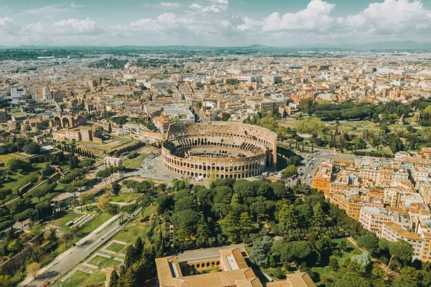 Colosseum panoramic aerial view from attic level